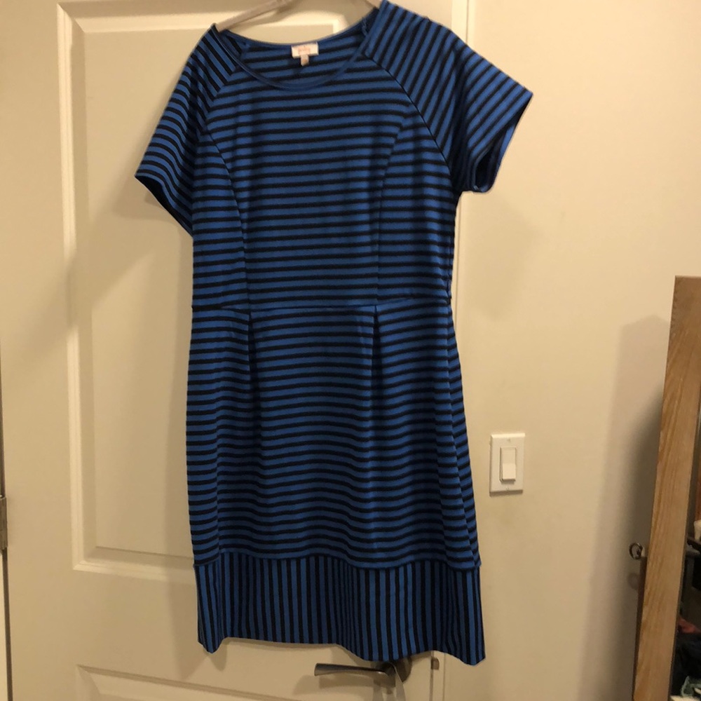Business casual blue and black dress